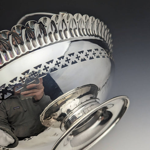 1902 British antique silver plate large basket Walker and Hall